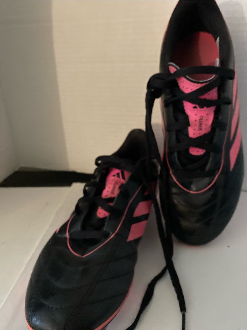 adidas Kids Black and Pink Soccer Sneakers